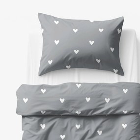 Goldea gyermek pamut ágyneműhuzat - szívecskék, szürke alapon 150 x 200 és 50 x 60 cm