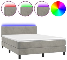 világosszürke bársony rugós és LED-es ágy matraccal 140x190 cm