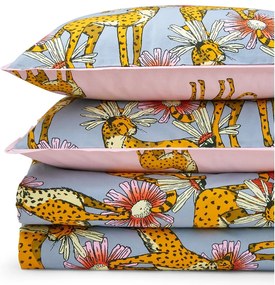 Rózsaszín-szürke kétszemélyes-hosszabbított pamut ágyneműhuzat 230x220 cm Untamed Cheetah – Their Nibs