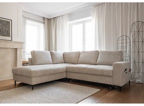 Bézs kordbársony kinyitható sarokkanapé (bal oldali) Lofty Lilly – Miuform