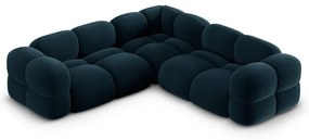 Sötétkék bársony sarokkanapé Loretto – Cosmopolitan Design