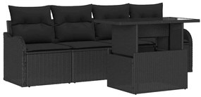 vidaXL Kerti Kanapé Szett párnával párnával 5 pcs Fekete Poly Rattan