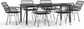 vidaXL 7 részes fekete polyrattan kerti étkezőgarnitúra