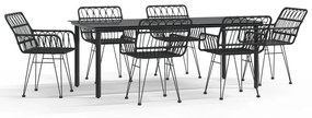 vidaXL 7 részes fekete polyrattan kerti étkezőgarnitúra