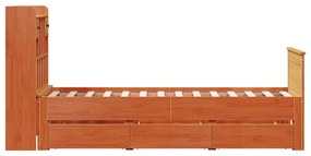 barna tömör fenyőfa könyvespolcos ágy matrac nélkül 90 x 190 cm