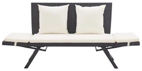 fekete polyrattan kerti pad párnával 176 cm
