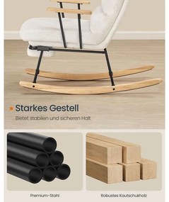 hintaszék fa lábakkal, plüss szövettel, 4 fokozatban állítható háttámlával,  krémfehér