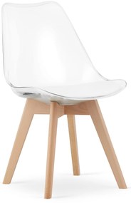 Étkezőgarnitúra 1 + 4, fehér ADRIA asztal 120x80 cm + átlátszó BALI MARK szék bükkfa lábakkal