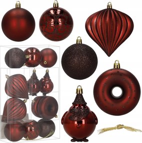 Karácsonyfadísz Piros Mintás Szett 12 db-os Karácsonyfadísz 9cm Törhetetlen