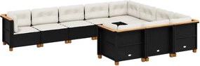 vidaXL 10 részes fekete polyrattan kerti ülőgarnitúra párnákkal