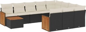 vidaXL 11 részes fekete polyrattan kerti ülőgarnitúra párnákkal