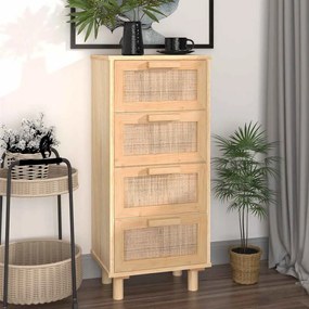 barna tömör fenyő/természetes rattan tálalószekrény 40x30x90 cm