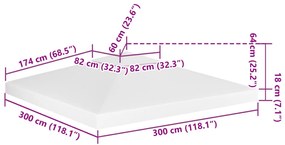 fehér kétszintes pavilon-tetőponyva 310 g/m² 3 x 3 m