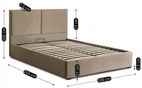 Bézs Bársony Ágyneműtartós Franciaágy. 140x200 DUO