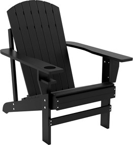 Outsunny Adirondack Kerti Szék Pohártartóval - Kertihintázó, Erkélyfelügyelő Szék, Szilárd Fa, Fekete | Aosom