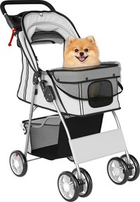PawHut összecsukható kisállat-babakocsi italtartóval és tárolókosárral, 600D Oxford, acélváz, 75 x 45 x 97 cm – szürke | Aosom