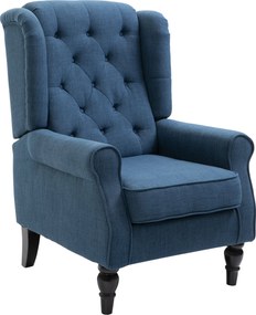 HOMCOM szárnyas fotel kárpitozott karfával, gombtűzéssel, magas háttámlával, ívelt karfákkal, fából készült lábakkal, hálószobába és nappaliba, 160 kg