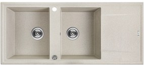Laveo Megalo, 2 kamrás gránit mosogató 1160x500x185 mm hosszú vízelvezetővel, bézs, LAV-SBE_421T