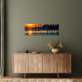 Kép - Naplemente a tó felett (órával) (90x30 cm)