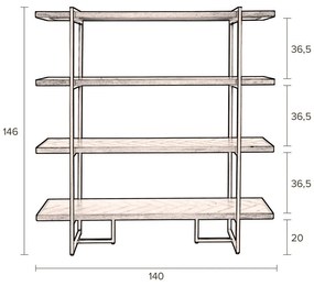 Fekete könyvespolc egzotikus fa dekorral 140x146 cm Class - Dutchbone