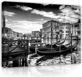 Vászonkép 80x60 Velence csatorna gondolák víz fekete-fehér tájkép építészet