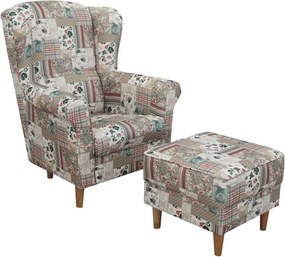 füles fotel puffal, szövet patchwork Viorica 1, ASTRID