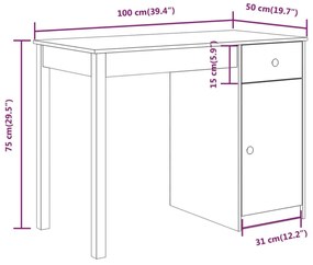 tömör fenyőfa íróasztal 100 x 50 x 75 cm