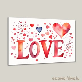 LOVE felirat szívecskékkel 2 – romantikus prémium vászonkép 60x40 cm