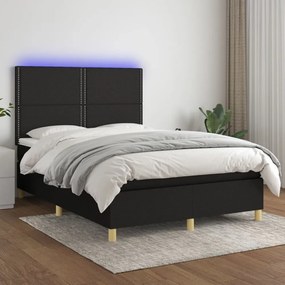 fekete szövet rugós és LED-es ágy matraccal 140x200 cm
