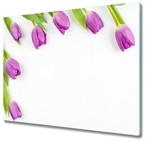 Üveg vágódeszka lila tulipánok 60x52 cm