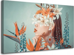 Vászonkép Nő Virágok Levelek Természet 100x60 cm