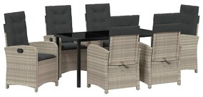 vidaXL Kert étkező szett párnával 7 pcs Világosszürke polirattan