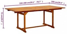 tömör akácfa kerti étkezőasztal (150-200) x 100 x 75 cm