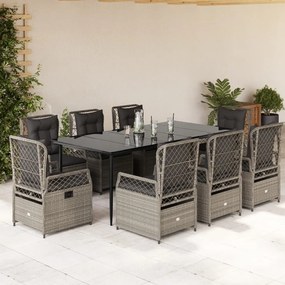 9részes világosszürke polyrattan kerti étkezőgarnitúra párnával