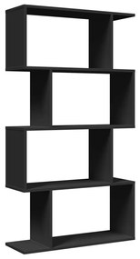 4 szintes fekete szerelt fa elválasztó könyvespolc 70x24x129 cm