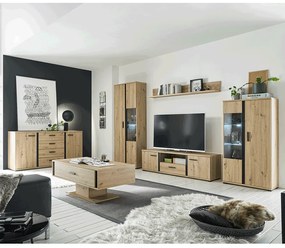 Nappali fal/szekrénysor, artisan tölgy/fekete, KANODE