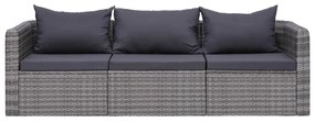 3-részes szürke polyrattan kerti ülőgarnitúra párnákkal