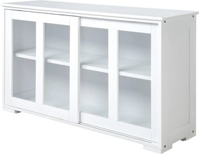 HOMCOM Modern Konyhai Tálaló Szekrény Stacking Tálaló Konyhai Segédunit 2 Csúszó Üvegajtóval és Állítható Polccal a Nappaliba 107x33x62.5 cm Fehér | A