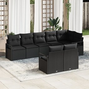 8 részes kertibútor szett párnákkal fekete poli rattan, 2 személyes kertibútor párnákkal fekete poli rattan