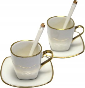 2 Db-os Porcelán Eszpresszó Csésze Szett Tányérokkal És Kanállal