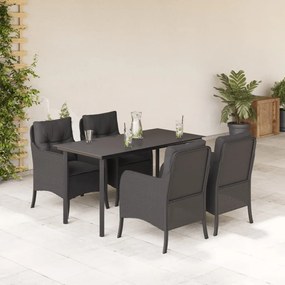 5 részes fekete polyrattan kerti étkezőgarnitúra párnákkal
