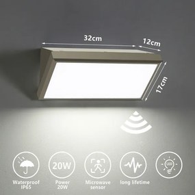 Brilagi-LED kültéri fali lámpa TRIANGLE LED/20W/230V szürke IP65 érzékelővel