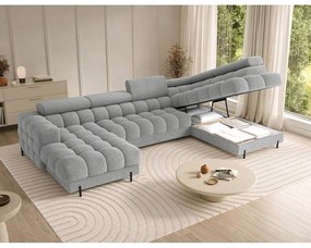 Szürke buklé kinyitható sarokkanapé (jobb oldali-U alakú) Feraria – ELTAP