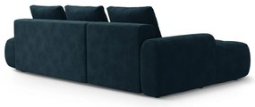 Petróleum színű bársony kinyitható-tárolóhelyes sarokkanapé (bal oldali-heverő résszel) Linz – Cosmopolitan Design