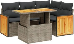 vidaXL 5 részes szürke polyrattan kerti ülőgarnitúra párnákkal