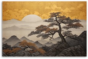 Gario Vászonkép Japán táj arany égbolttal Méret: 100 x 70 cm