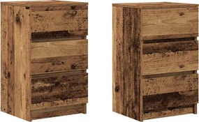 vidaXL 2 db antik fa éjjeliszekrények 3 fiókkal 39x35x65 cm