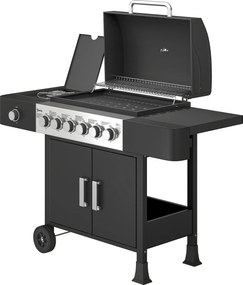 Outsunny 17,8 kW (kb. 60 700 BTU) 6+1 égős rozsdamentes acél gázgrill kocsi oldalégővel, hőmérővel, zománcozott rácsokkal, melegen tartó ráccsal, olda