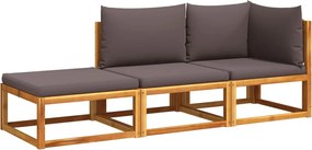 vidaXL 3 részes kerti kanapégarnitúra párnákkal, akácfa és kötél