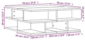 füstös tölgy színű szerelt fa dohányzóasztal 70x70x29 cm